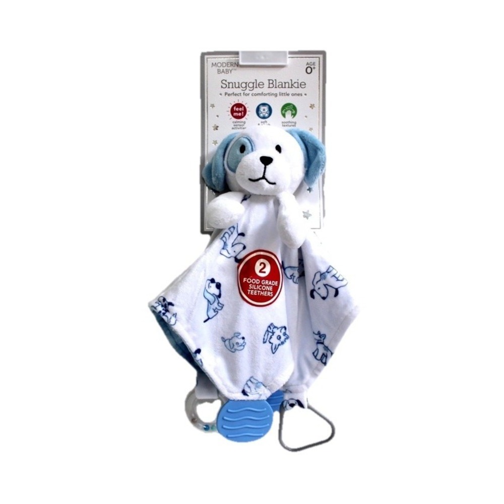 NWT Modern Baby Blue Puppy‎ Dog Snuggle Lovey Infant Boy Plush Security Blanket